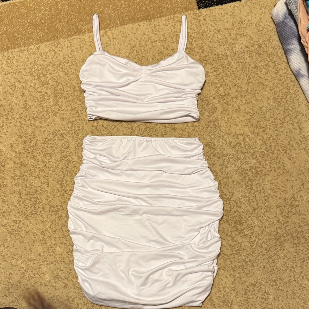 Amazon White Ruched Skirt Set